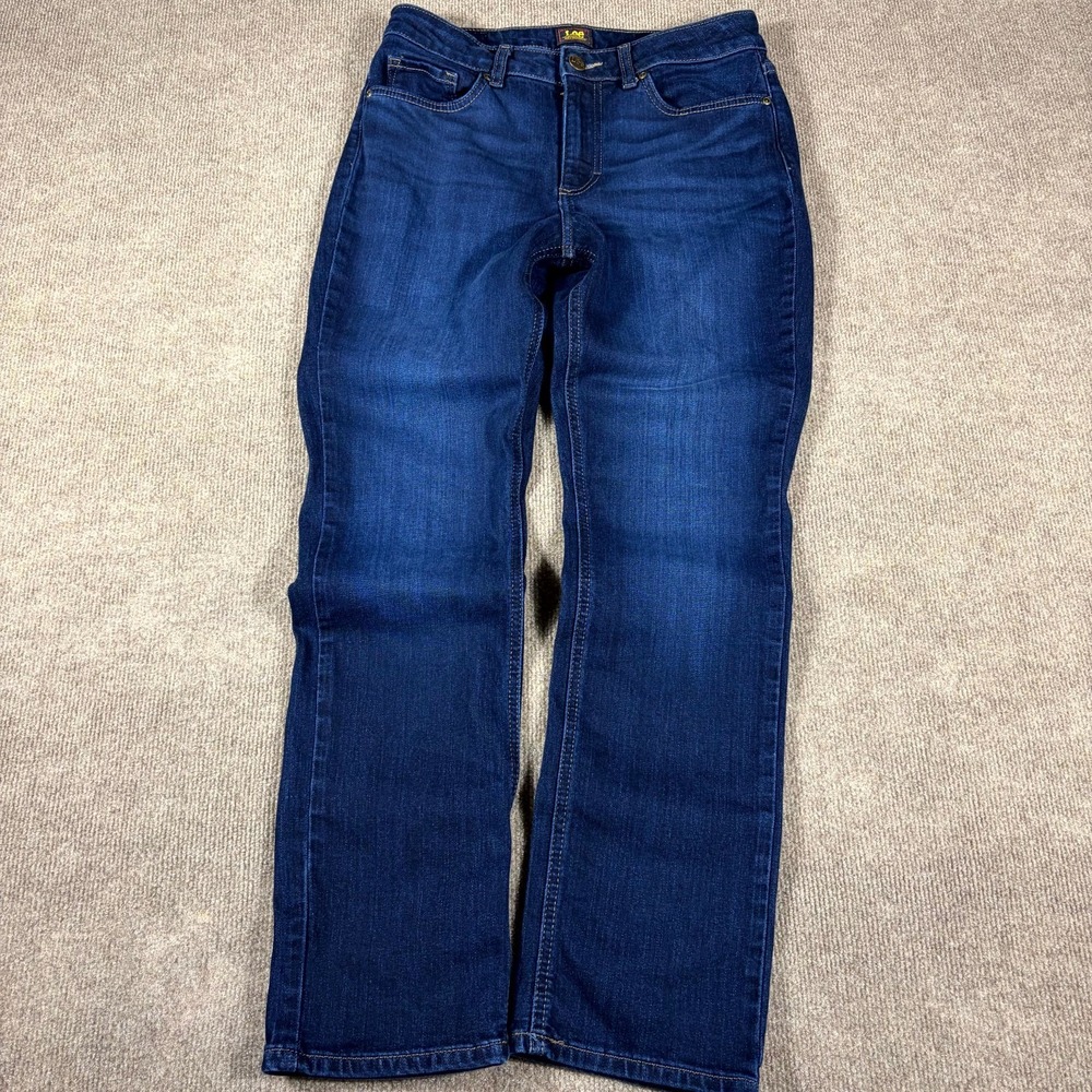 Lee Legendary Straight Jeans Womens 8 Blue Denim Cotton Stretch Dark Wash Travel